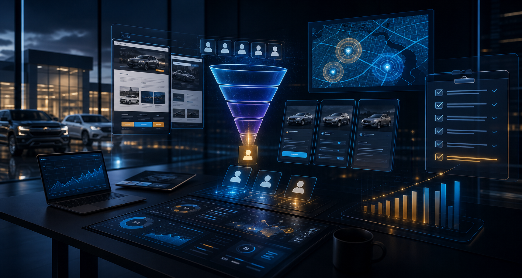 Sales funnel, local targeting, instant price widget, and marketing audit command center